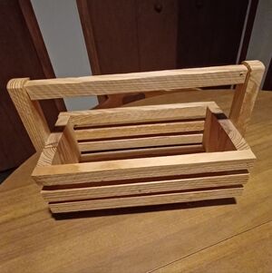 EUC Heavy Wood Rectangular Handled Basket/Crate